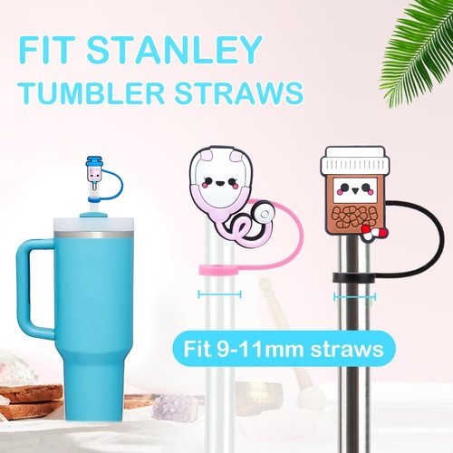 Nurse Straw Covers Cap 12 Pcs for Stanley Cup 30&40 Oz, Tumbler, Water Bottle Silicone Straw Toppers Fit 10mm Reusable Straws, Cute Nurse Gifts
