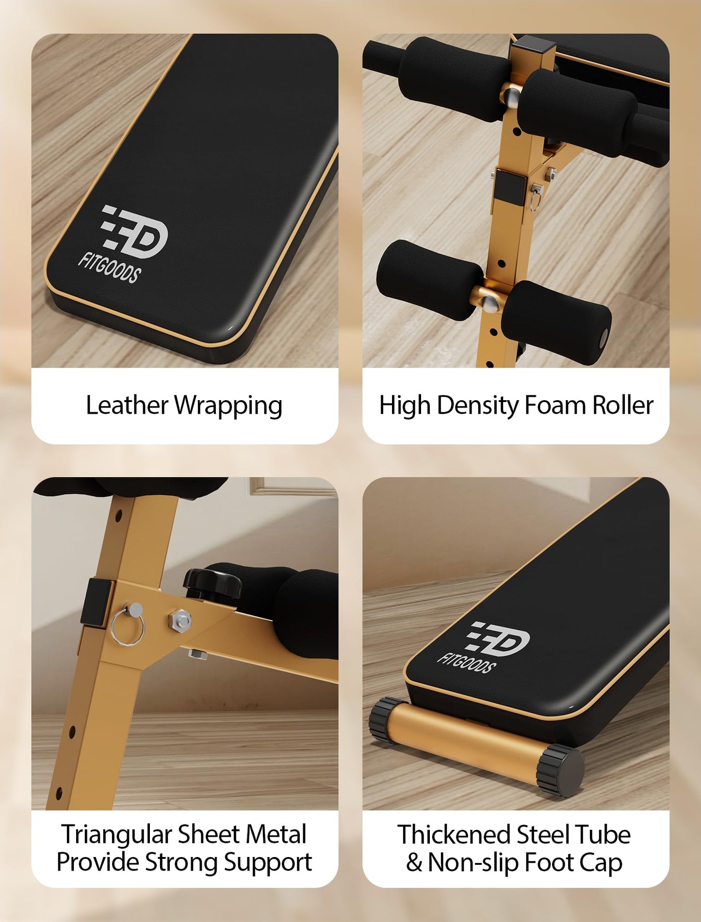 FitGoods Sit Up Bench, Adjustable Workout Bench for Ab Exercise, Curved Incline/Decline Slant Bench, Five Adjustment Levels, Great Home Gym Workout Equipment for Building Abs and Core Muscles