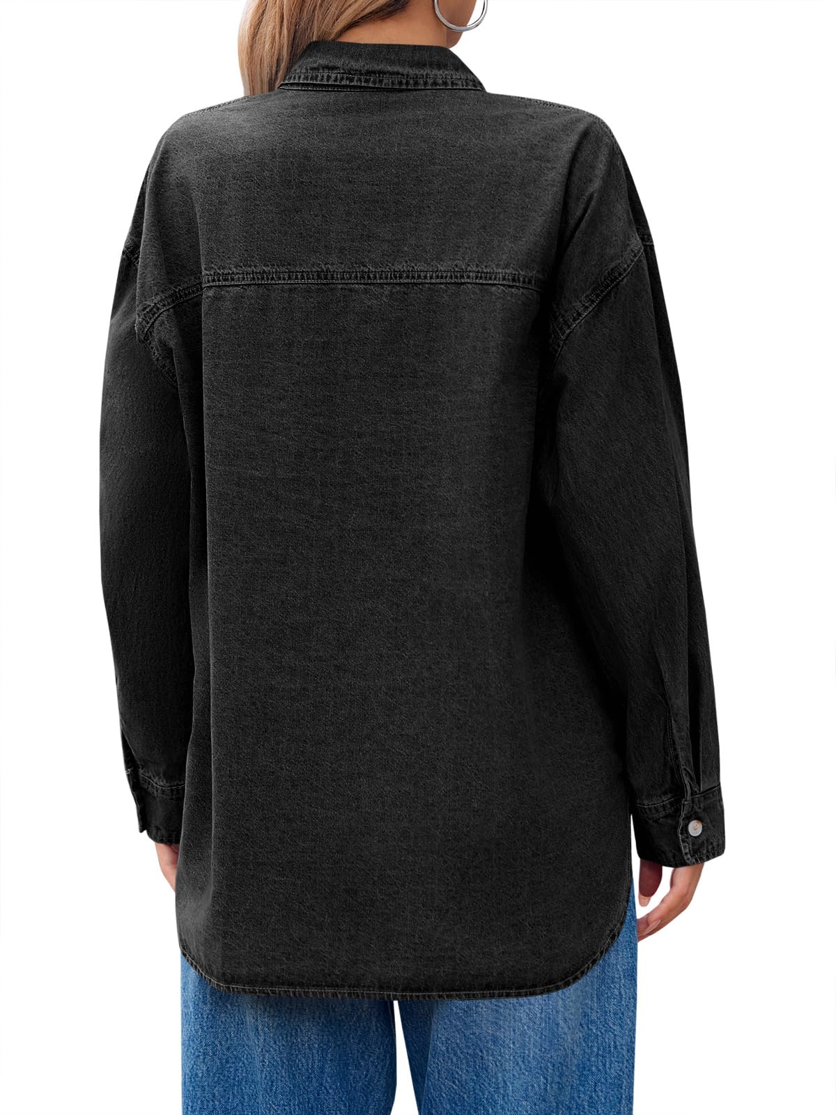 Cicy Bell Womens Oversized Denim Shirt Jean Jacket Button Down Shirts Long Sleeve Tops Trendy Shackets 2026 Spring Fashion Outfits Clothes Black