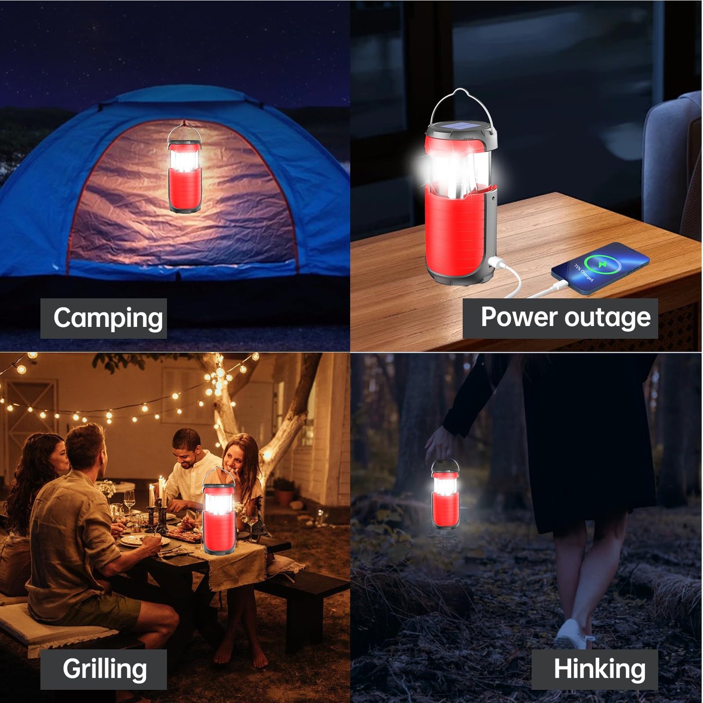 5000 Large Capacity Solar Hand Crank Flashlight with 8H Play Time, Survival Light, USB Charger for Cellphone, Portable Solar Camping Light,Electric LED Camping Lantern for Emergency (red)