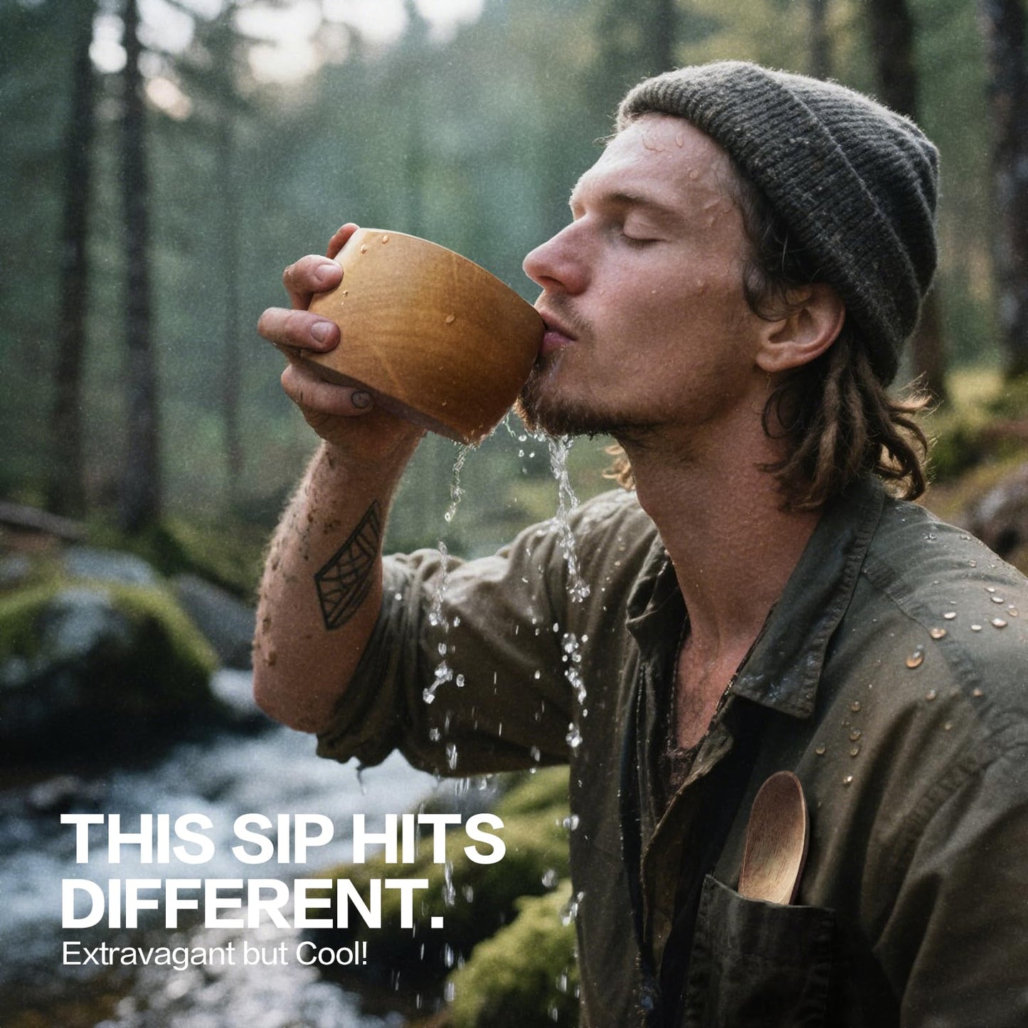yaykabom Nordic Kuksa 12oz(355ml) w/Spoon, Handcrafted Wooden Mug – Bushcraft Gear & Camp Kitchen Companion. Natural hardwood. For camping, hiking, home & camp kitchen use. Easy carry – cool！