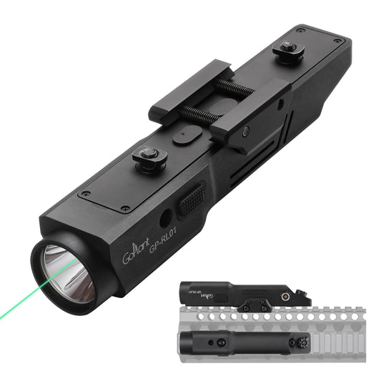 2500 Lumen Aluminum Alloy Rifle Laser Light Combo, 2.5 Hours Long Runtime AR15 Weapon Light and Green Laser, Picatinny Rail MLOK Mounted LED Tactical Flashlight, Low Profile Flashlight AR Rifle R15