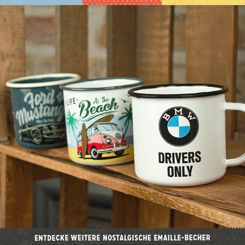 Nostalgic-Art Retro enamel cup, 12.2 oz, VW Bulli – Let's Camp Away Night – VW Bus Gift idea, Official License Product (OLP), camping mug, vintage design