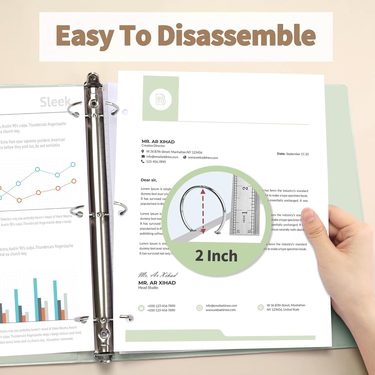 SUNEE 3 Ring Binder 1.5 Inch 4 Pack, Clear 1 1/2 Inch View Binder Three Ring PVC-Free (Fit 8.5x11 Inches) for School or Office Supplies, Neutral Aesthetic