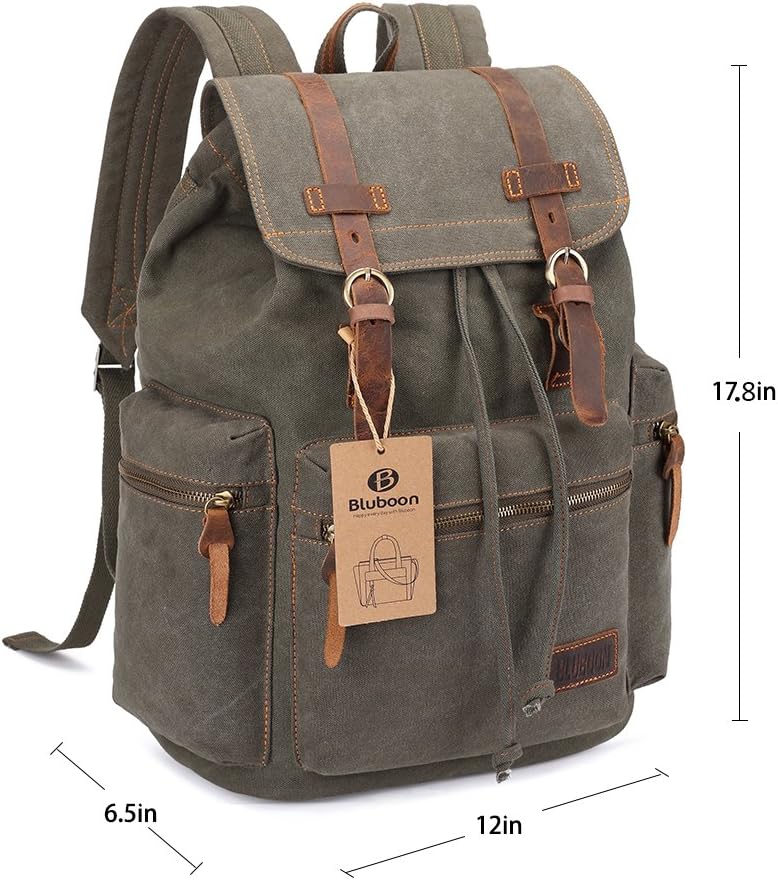 Vintage Leather Trim Backpack for Men & Women | Casual Travel Rucksack for Laptops