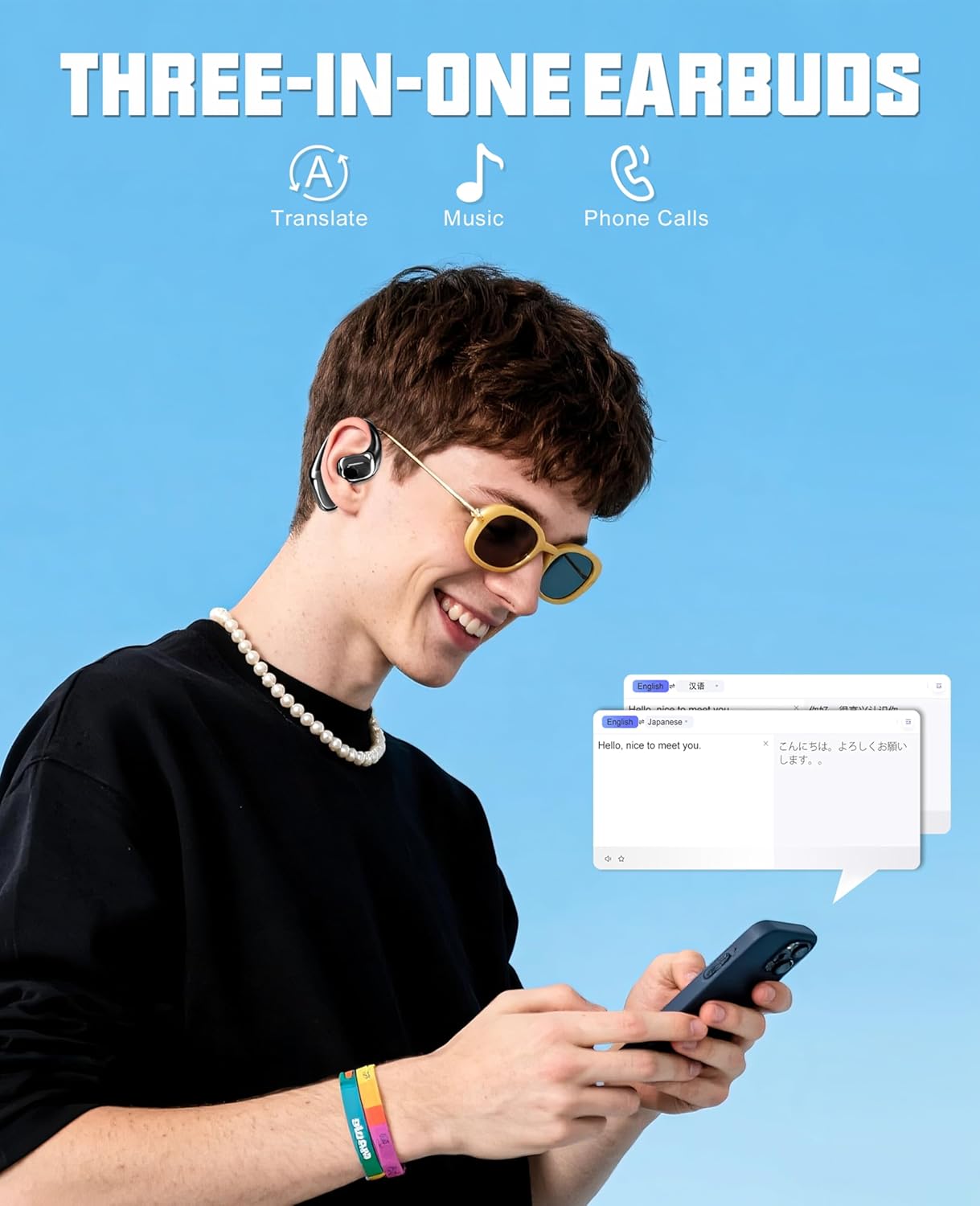 AI Translation Earbuds Real Time, 2025 Upgraded 144 Language Translator Earbuds 3-in-1 Translation Headphones, Translation Device for Travel Business Learning Compatible with iOS and Android