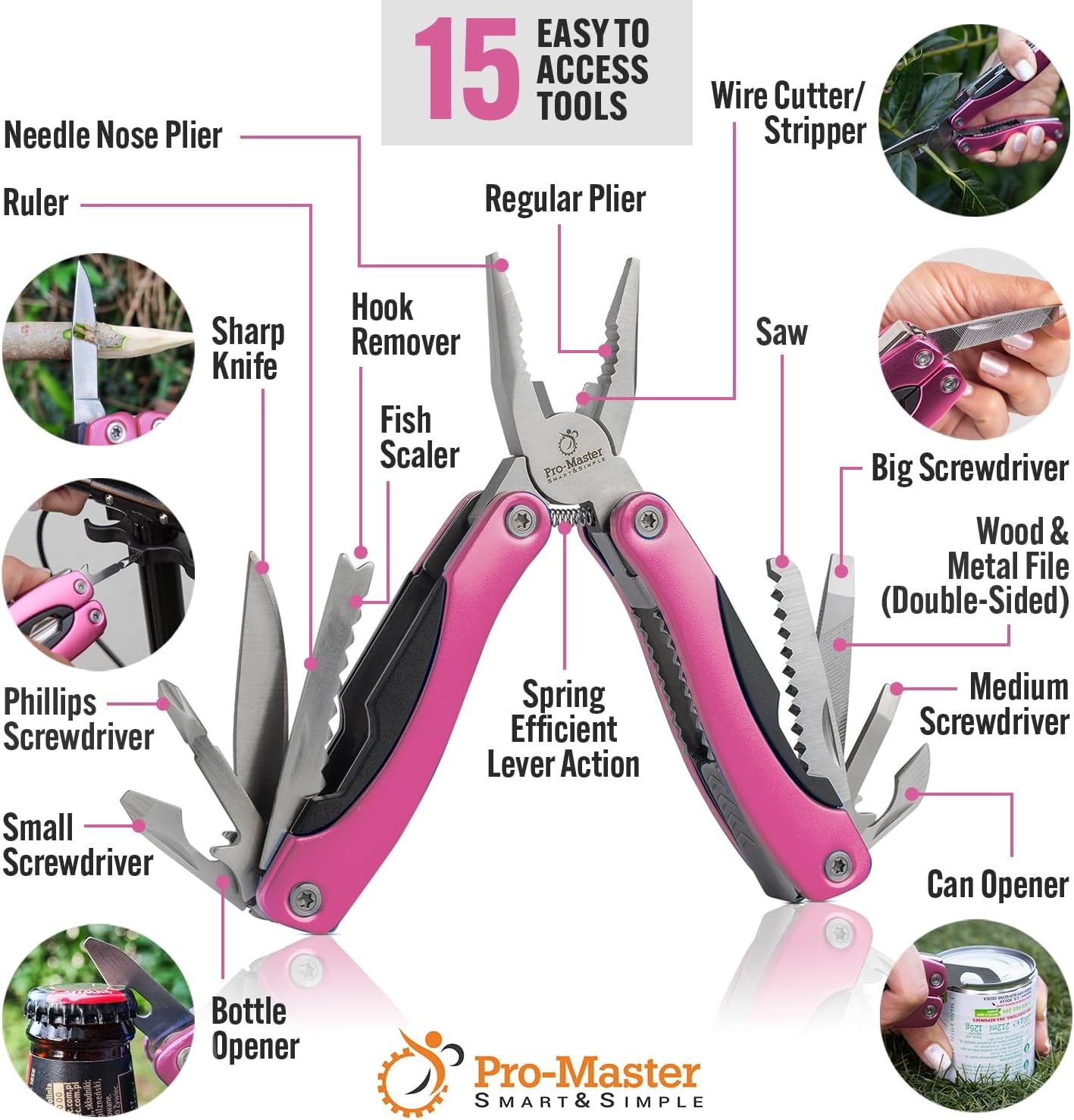 Multitool 15-in-1 with Safety-Locking, Stainless Steel Multi Tool Pliers, Functional Pocket Knife (EDC) for Outdoors, Camping, Hiking, Fishing, Simple Repir, Gift for Father, Husband Brother Boyfriend