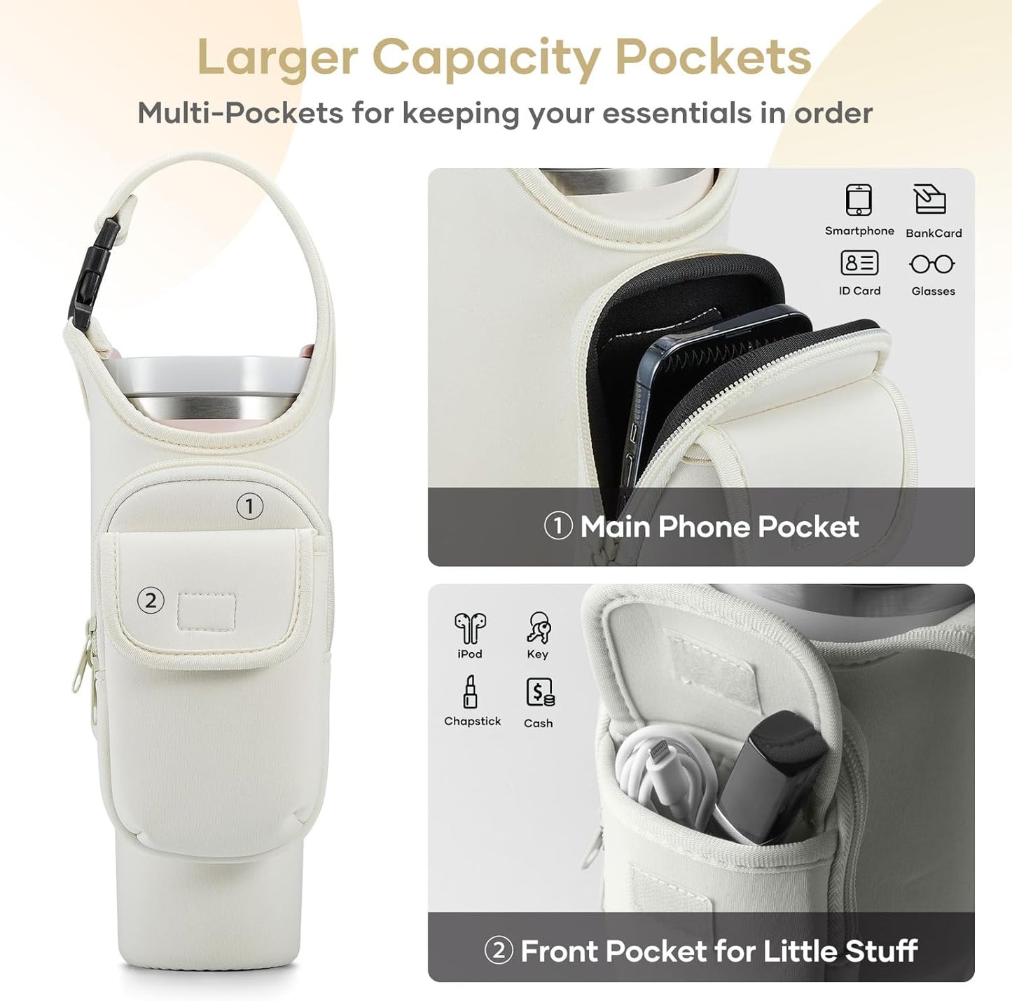 Insulated Neoprene Carrier Bag for Stanley 40/30oz Tumbler | Phone & Flap Pockets