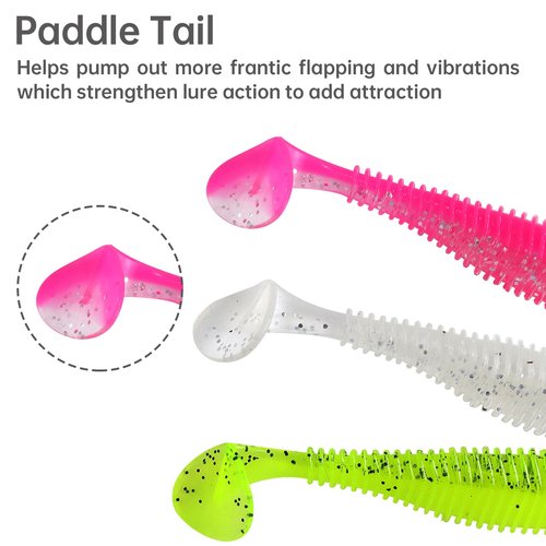 MAFIMOEA 40/30/20Pcs Paddle Tail Swim Baits Lures Fishing Soft Plastic Lure Kit for Bass Trout Walleye Crappie 6.5cm 7.5cm 10.5cm (White, 3.15IN/8CM - 30PCS)