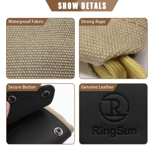 RingSun Waxed Canvas Mushroom Foraging Bag, Collapsible Outdoor Camping Foraging Pouch,Leather Bushcraft Belt Tinder Dump Pouchs