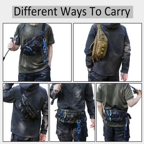 Tactical Fanny Pack,Small Fishing Tackle Bag Water-Resistant Military Waist Bags Portable Fishing Storage Waist Packs for Outdoor Fly Fishing Hiking Climbing with 2 PCS Mini Carabiners (Black)