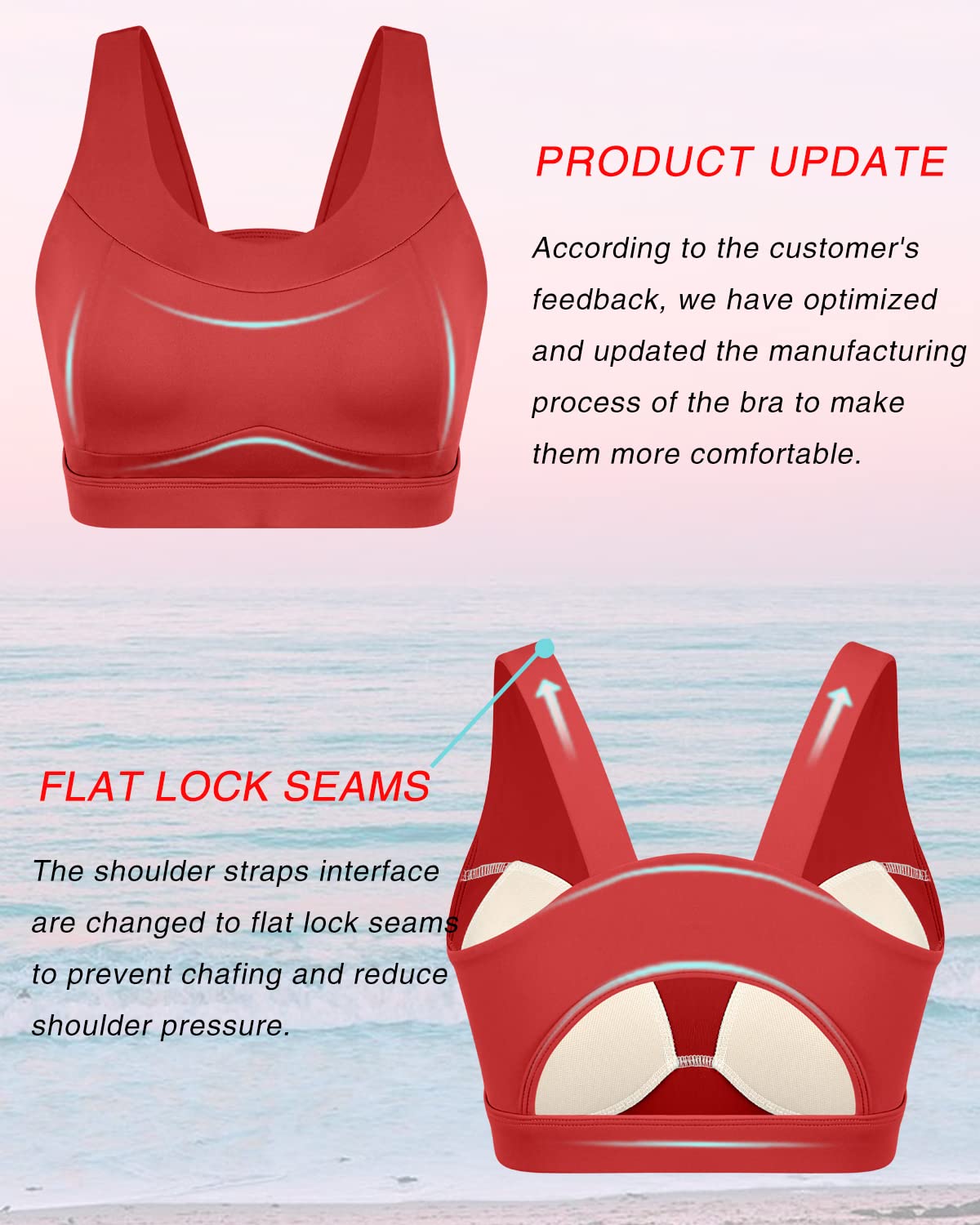 RUNNING GIRL High Impact Sports Bras for Women,Racerback Red Bra Workout Crop Tank Tops Longline Sports Bra Push up(WX2667 Red S)
