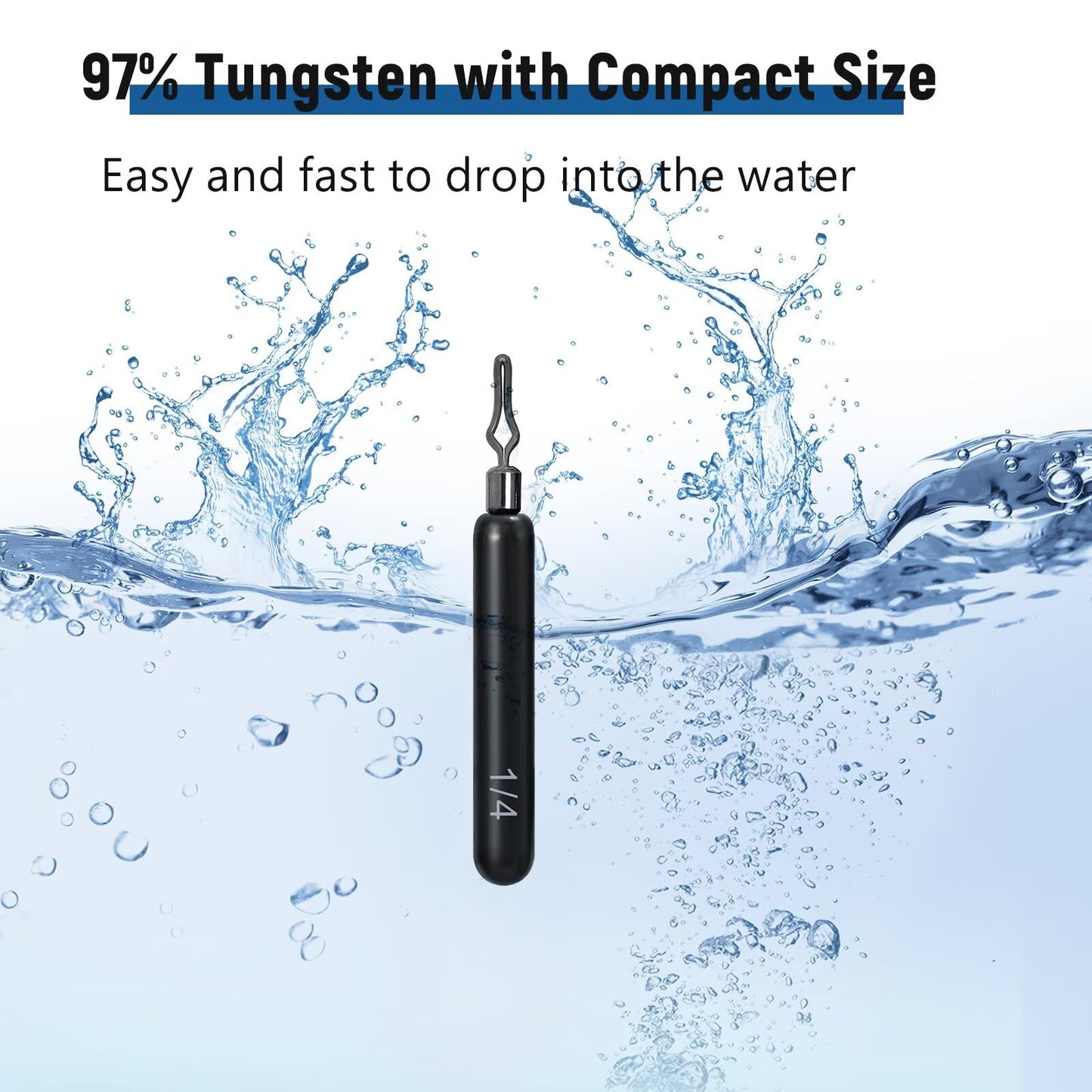 Fishfun 12Pcs Tungsten Drop Shot Weights Sinkers for Bass Fishing, Tungsten Dropshot Fishing Weights, Black Clip On Skinny, 1/4 oz