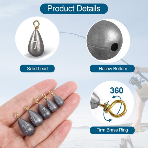 MYLPRETALE 26Pcs Fishing Weights Sinkers Kit, Drop Shot Weights, Lead Fishing Weights for Saltwater Freshwater, Catfish Weights, Fishing Sinkers and Weights Assortment