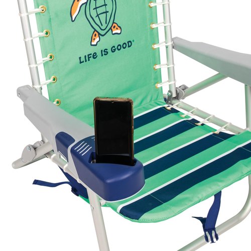 Life is Good 4-Position Lace-up Backpack Beach Chair with Pillow, Cup and Phone Holder, Spearmint Green