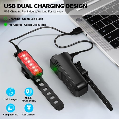 USB Rechargeable Bike Lights,IP65 Waterproof Bicycle Headlight & Tail Light Set for Mountain Cycling,Ultra Bright LED Bike Lights for Night Riding Front and Rear Light