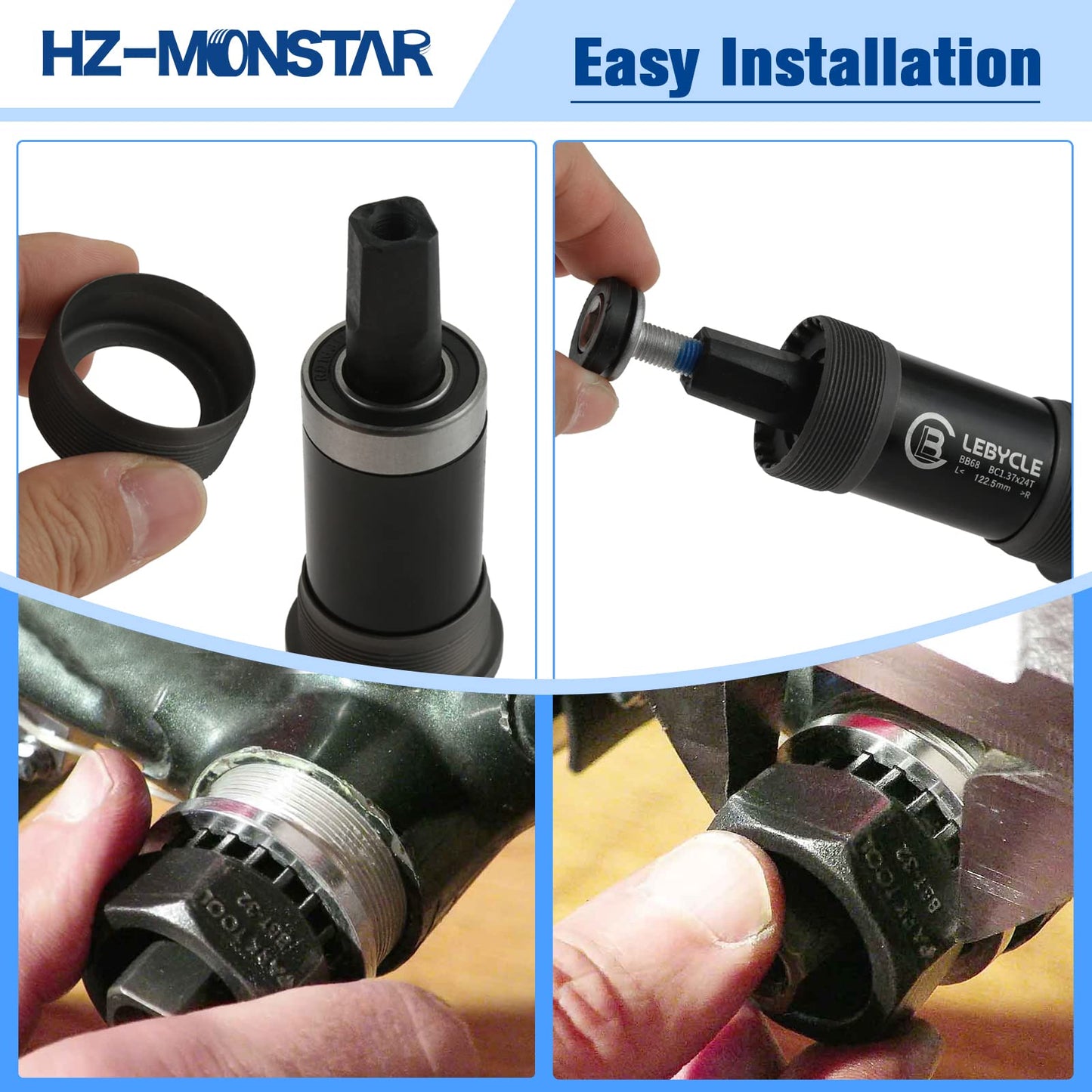 HZ-MONSTAR Square Tapered Bottom Bracket, Bike Bottom Bracket Power Spline Bottom Bracket with Screws for Square Tapered Spindle Crank 68mm x 122.5mm