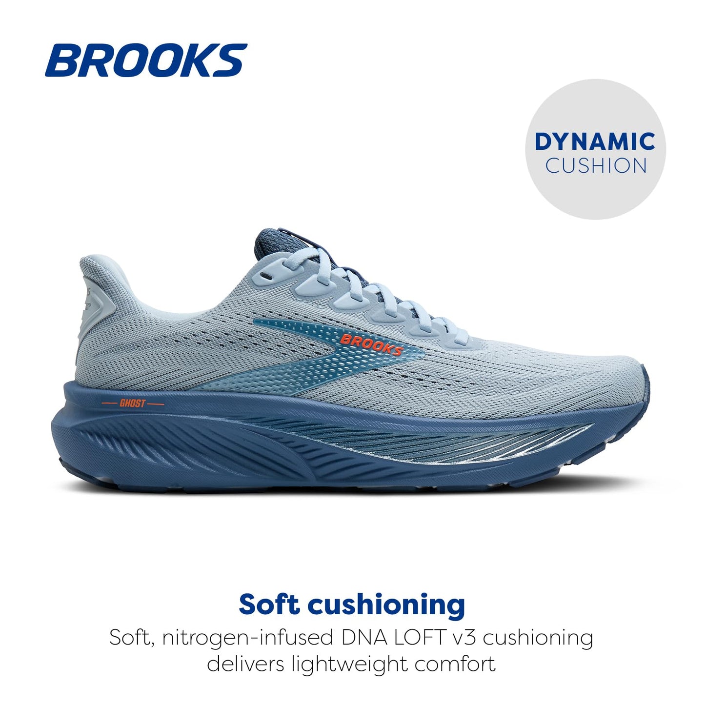 Brooks Men’s Ghost 17 Neutral Running Shoe - Skyway/Moonlight/Orange - 10 Medium