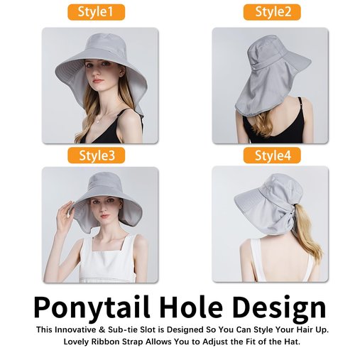 Sun Hat for Women with Neck Flap Ponytail Hole Women Sun Hat Rollable UV Protection Fishing Hat Wide Brim UPF 50+(Purple)