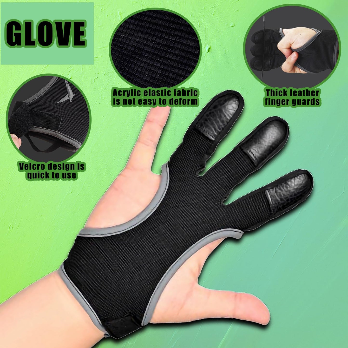 FENJANER 4Pcs Archery Accessories Set - Leather Archery Arm Guard | 3-Finger Archery Gloves | Back Arrow Quiver | Arrow Puller Target Remover - Complete Archery Protective Gear Bundle