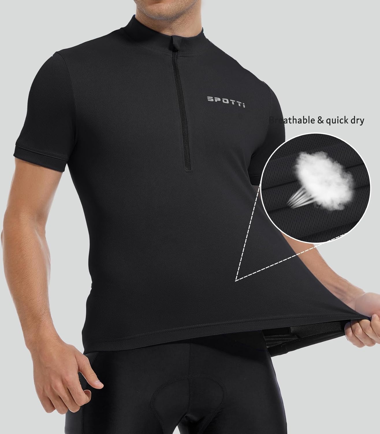 Spotti Men's Cycling Bike Jersey Short Sleeve with 3 Rear Pockets- Moisture Wicking, Breathable, Quick Dry Biking Shirt
