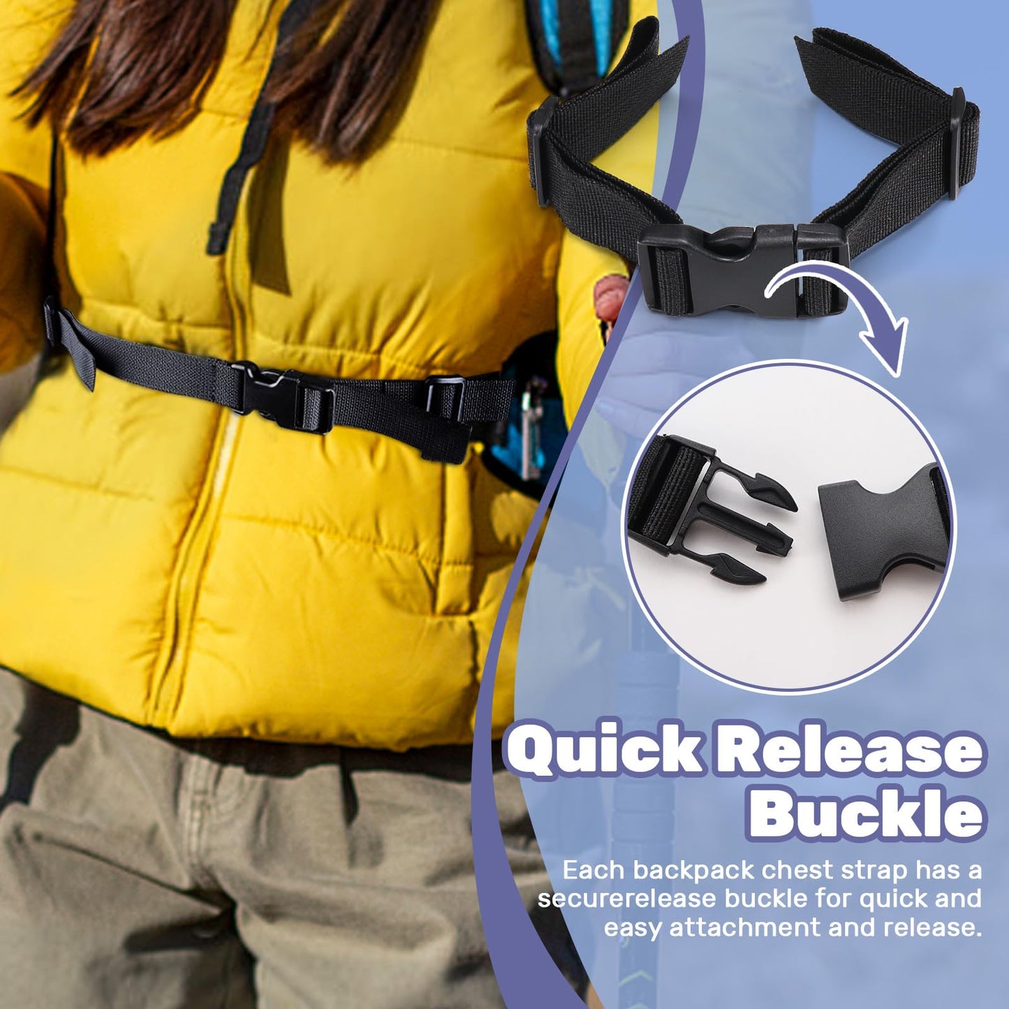 4 Pcs Non-Slip Backpack Chest Straps, Heavy Duty Adjustable Adult Universal Backpack Sternum Strap Chest Belt with Quick Release Buckle for Outdoor Camping Hiking Jogging (Black)