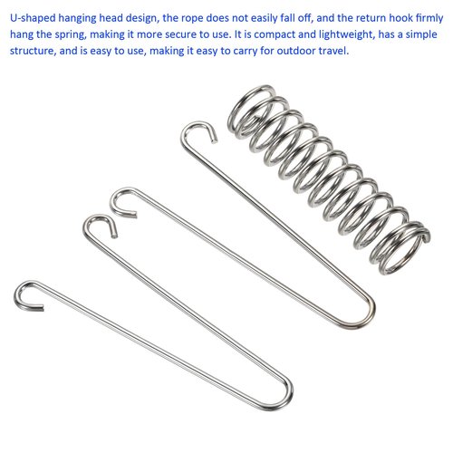 M METERXITY 8 Pack Tent Spring Buckle - Windproof Stainless Steel Rope Tensioner Awning Spring Hook, Apply to Camping Hiking (Silver Tone)