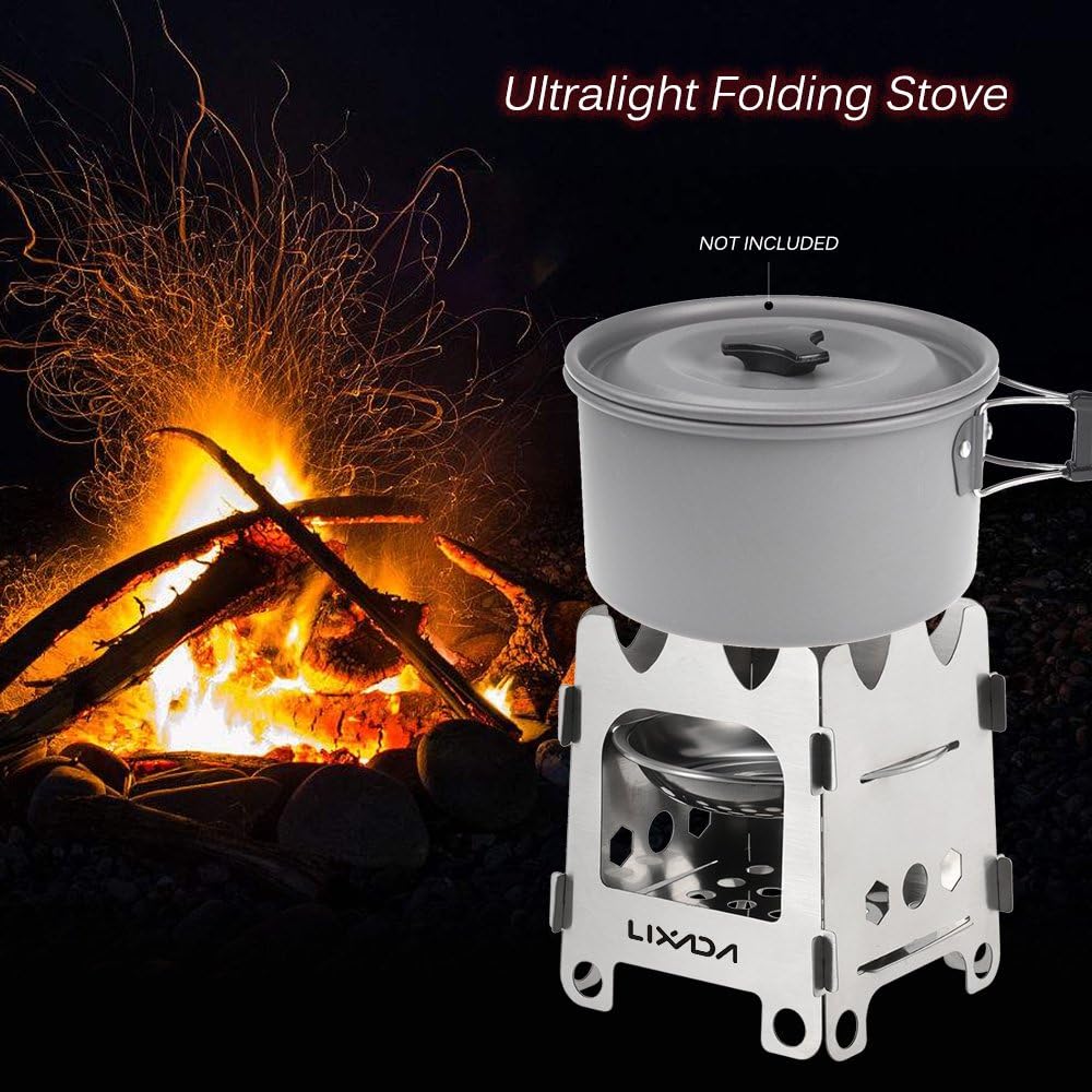 Portable Stainless Steel Wood Burning Camping Stove - Lightweight Folding Backpacking Grill for Hiking, BBQ, and Outdoor Adventures