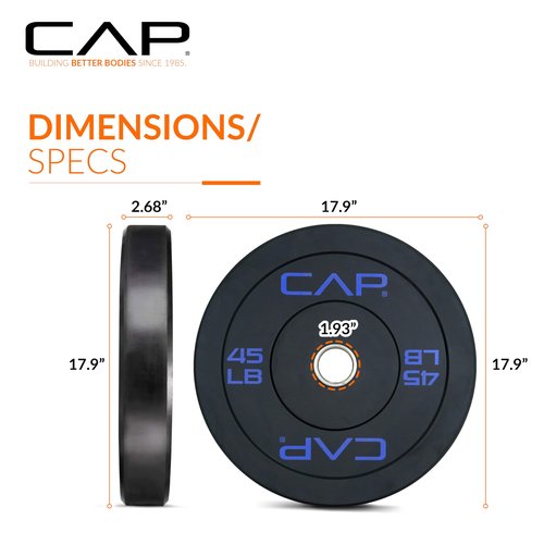 CAP Barbell Economy Olympic Bumper Plate with Blue Logo, Black, 45 lb Single