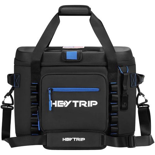 HEYTRIP 60 Can Soft Cooler Bag, Soft Sided Insulated Cooler Hard Lid & Base Portable Beach Ice Chest with Shoulder Strap Leakproof Camping Cooler(Black)