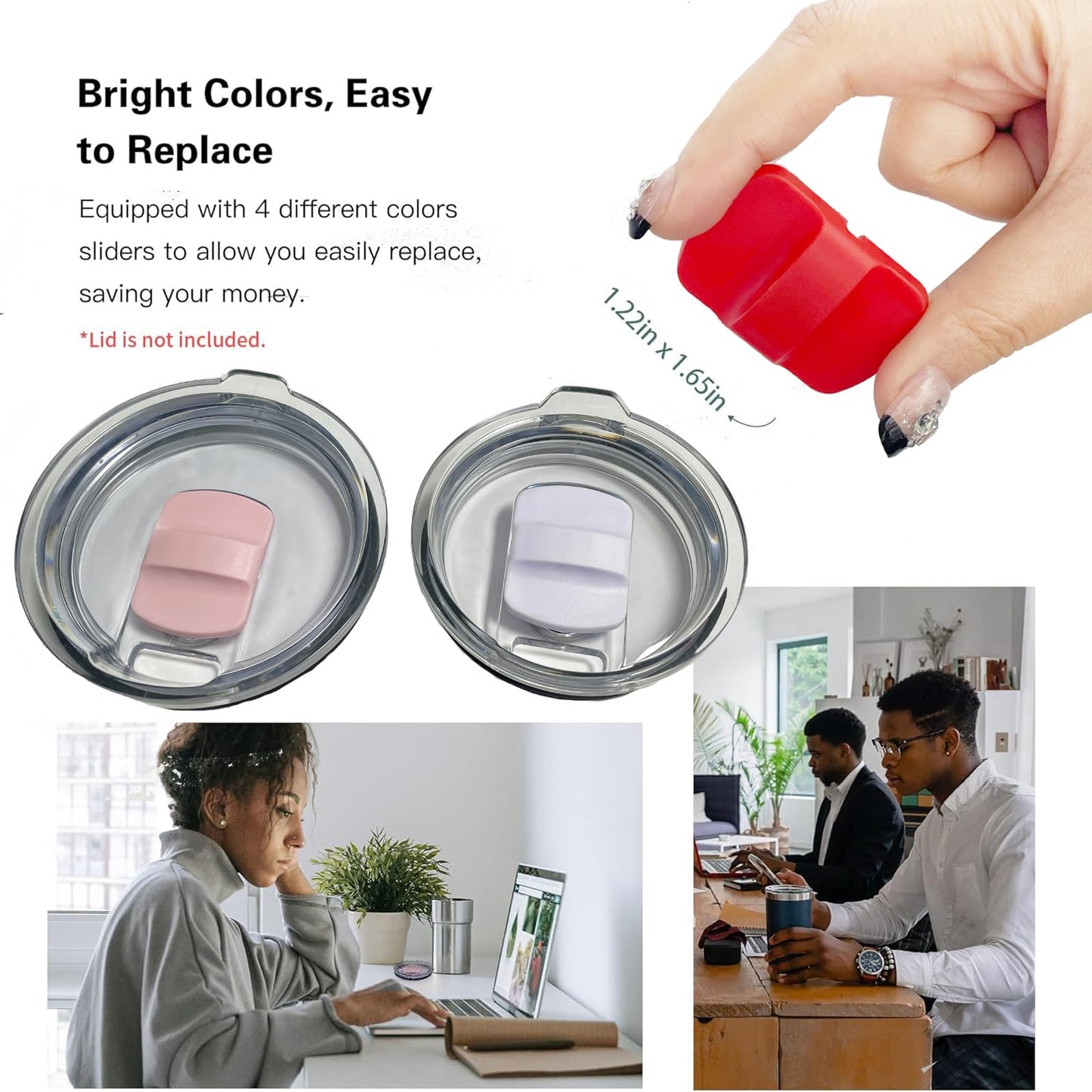 6 Pack Magnetic Slider Replacement, Compatible with Yeti 10 oz 14oz 16 oz 20 oz 26 oz 30 oz Magnetic Lids (Purple White Red Orange Teal Pink)