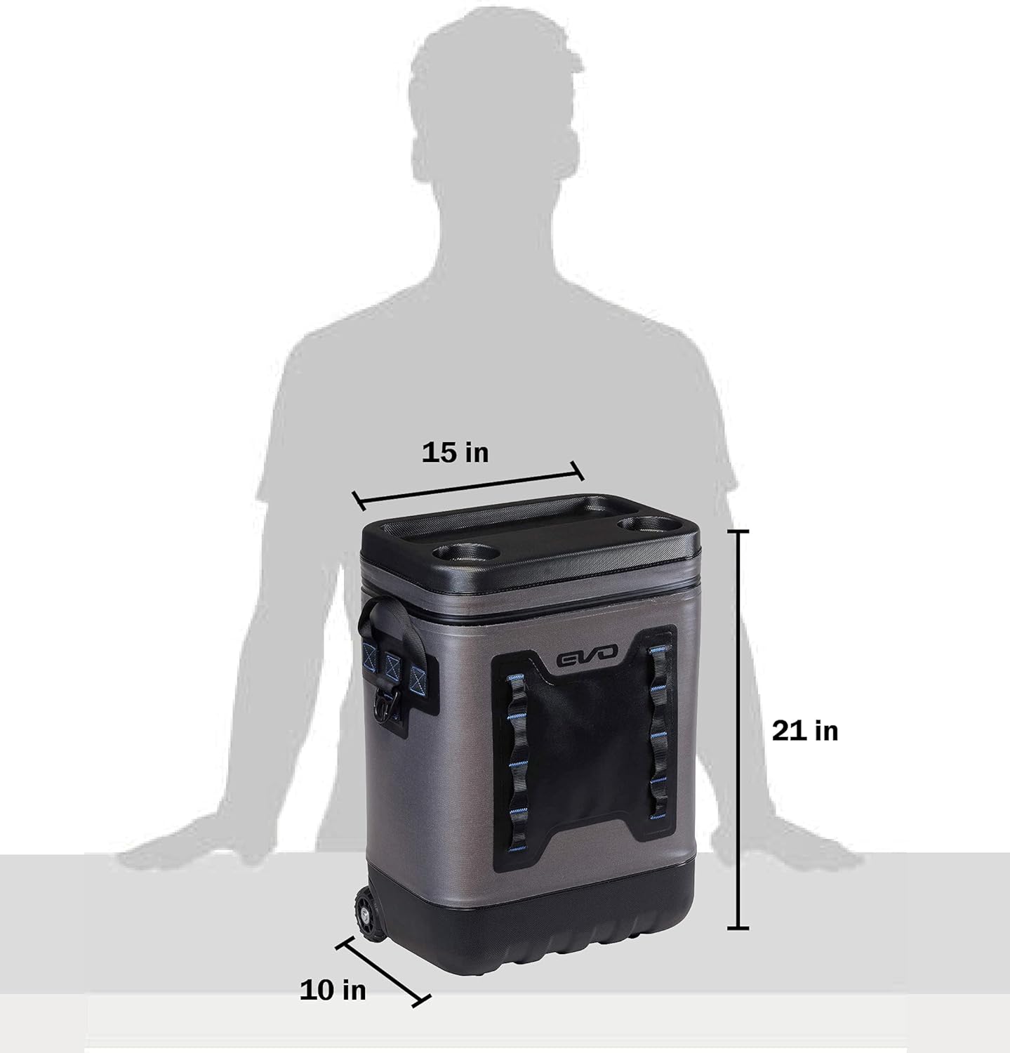 Evolution Outdoor Leak Resistant Insulated EVO Premium Rolling Cooler with ABS Molded Top, 8 Accessory Loops, Retractable 4-Stage Handle