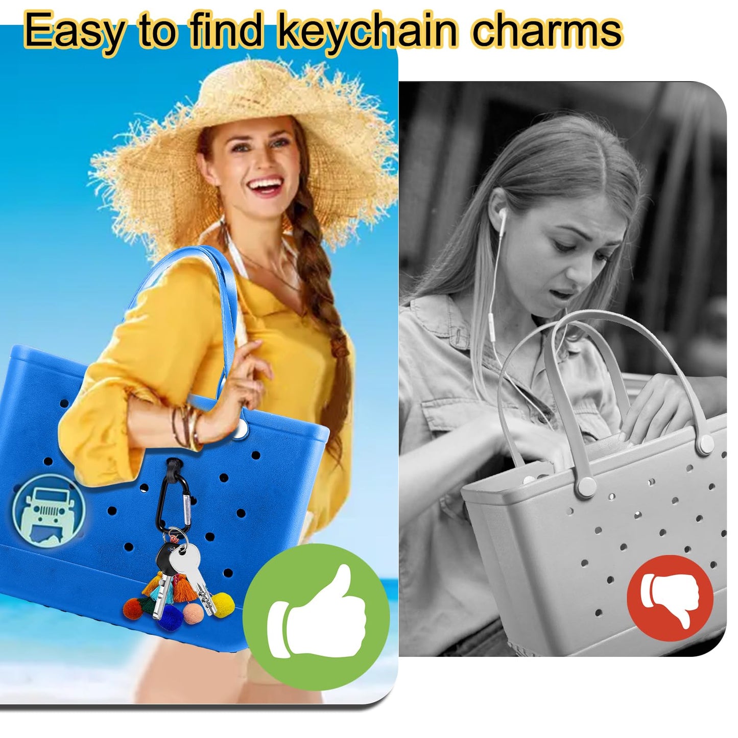 Mity rain Key Holder for For Bogg Bag, Accessories for Bogg Bags Original X Large, Insert Charm Carabiner Keychain Compatible with Bogg Bag Beach Tote Bag for Finding Your Keys In Your Bag Quickly