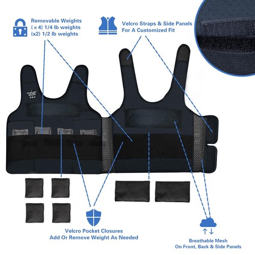 Vest for Kids Including 6 Removable Weights (Navy Blue, Small)