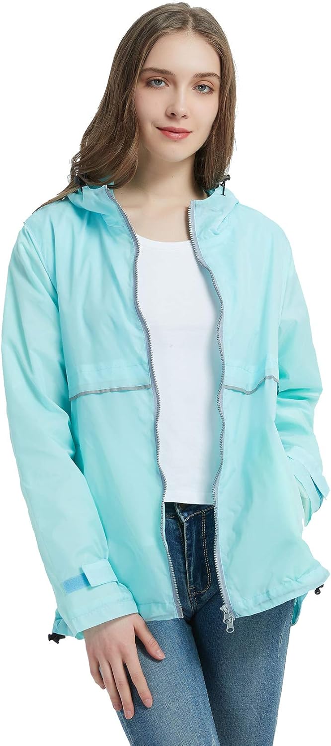 SUNDAY ROSE Women Rain Jacket Lightweight Waterproof Raincoat Hooded Windbreaker
