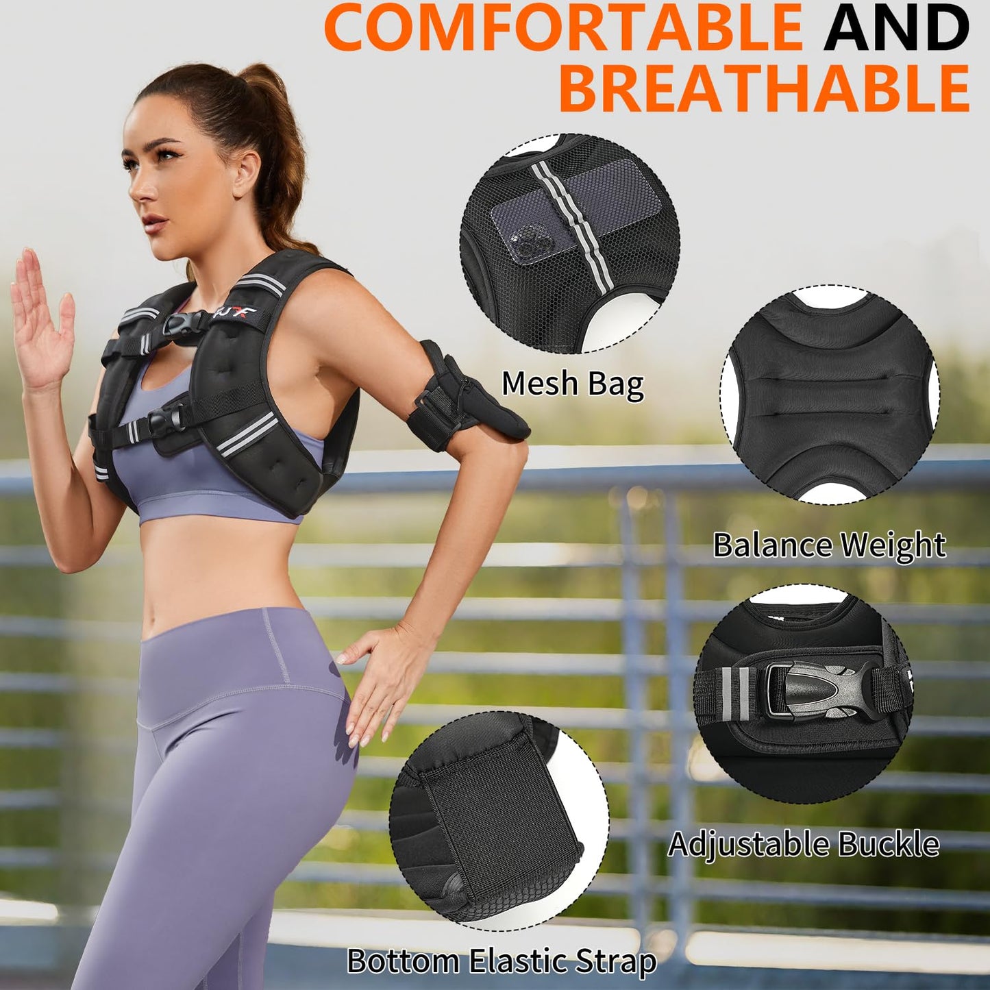 FUFF Weighted vest woman - 15lb Weights with Reflective Stripe, Weighted Vest for Men Women Strength Training Running Walking Jogging