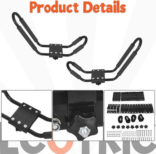 ECOTRIC Universal Kayak Roof Rack J-Bar Rack HD Kayak Carrier Holder Canoe Boat Surf Ski Board Roof Top Mounted on Crossbar for Car SUV Truck - Set of 2