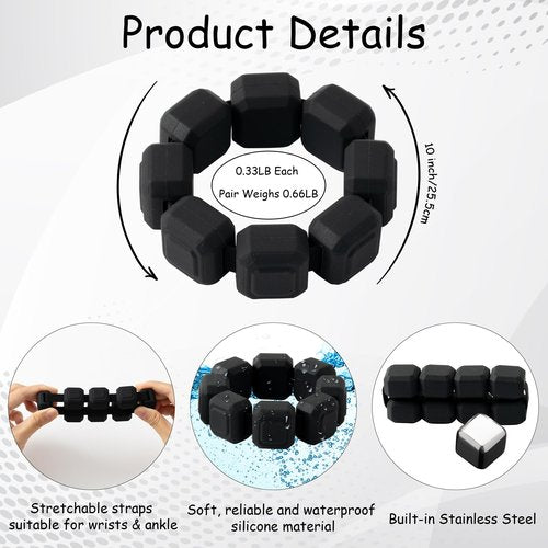 GQIRIL Wrist Ankle Weights Bracelets for Women - Set of 2 (0.33lb Each) Wearable Silicone Workout Weighted Bracelets, Waterproof Strength Training Bangles for Walking, Running, Yoga, Pilates, Aerobics