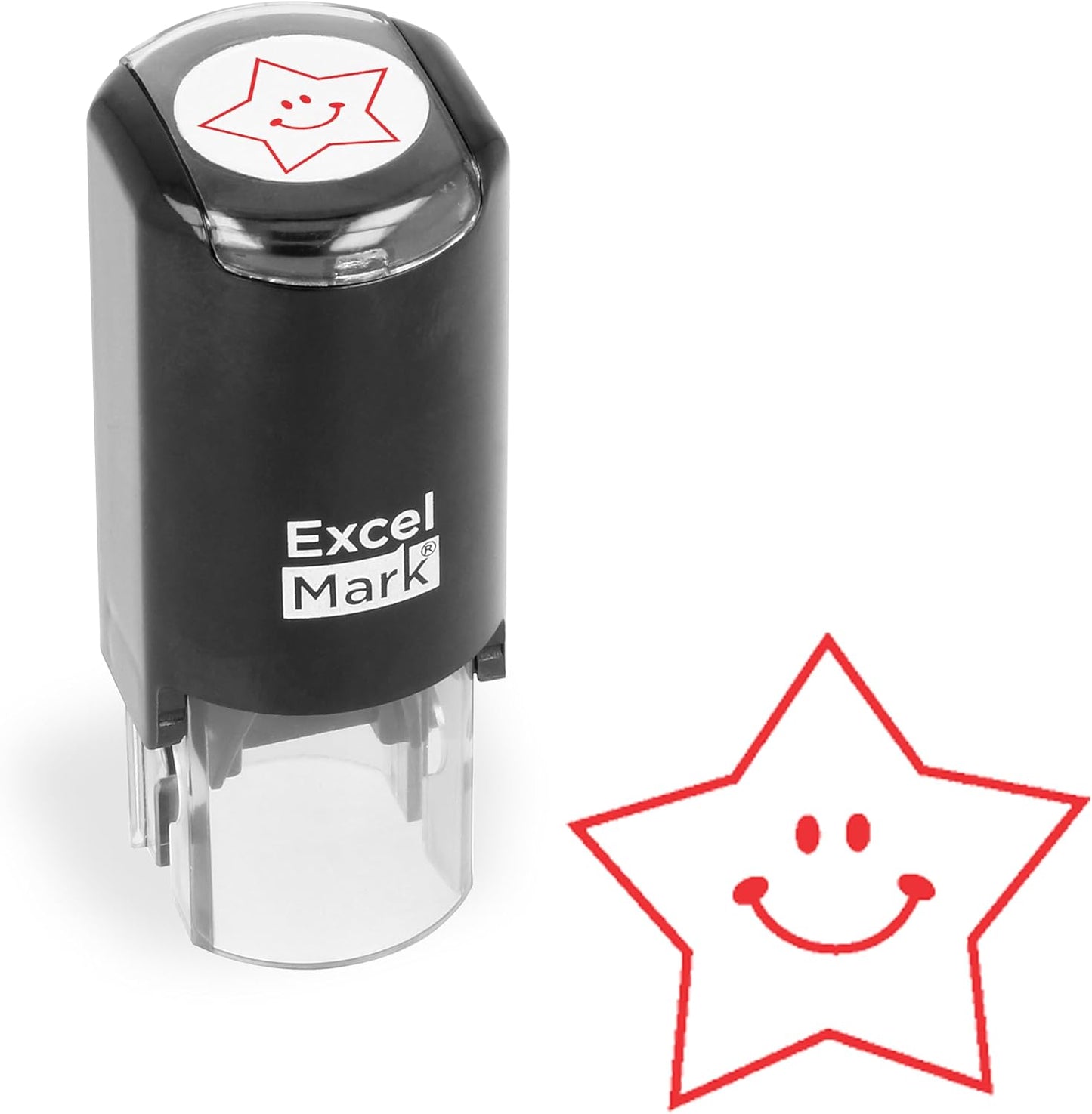 ExcelMark Round Teacher Stamp - Solid Star - RED Ink