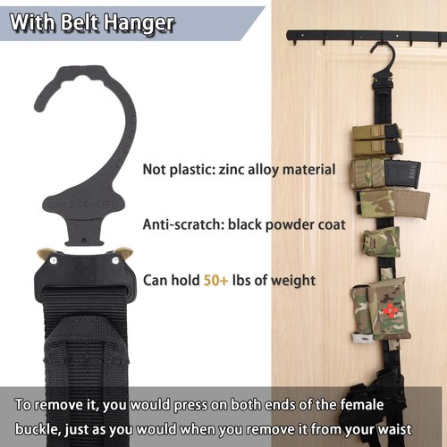 Gwild Concepts Tactical Battle Belt, Quick Release Rigger Belt 1.75'' MOLLE Belt 5-in-1 Heavy Duty Belt with Belt Hanger & Gloves Hook, Black, L(36-41inch)