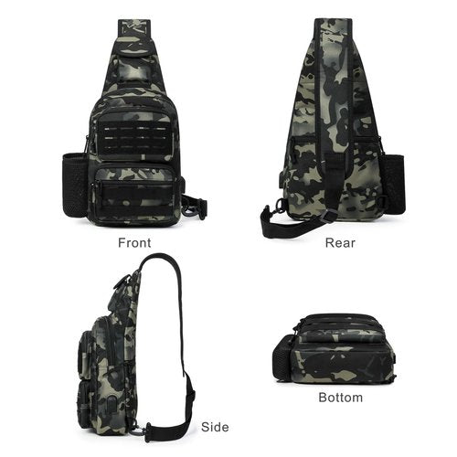 DOUNTO Tactical Sling Bag for Men Molle Utility Shoulder Bag Chest Pack Crossbody Backpack for Hiking Hunting (Black)