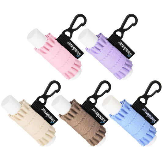 Homakover Lip Balm Holder Keychain, 5 Pack Compact Clip On Chapstick Sleeve Holder, Tight-Knit Elastic Lipstick Sleeve (Purple/Blue/Pink/Beige/Coffee)