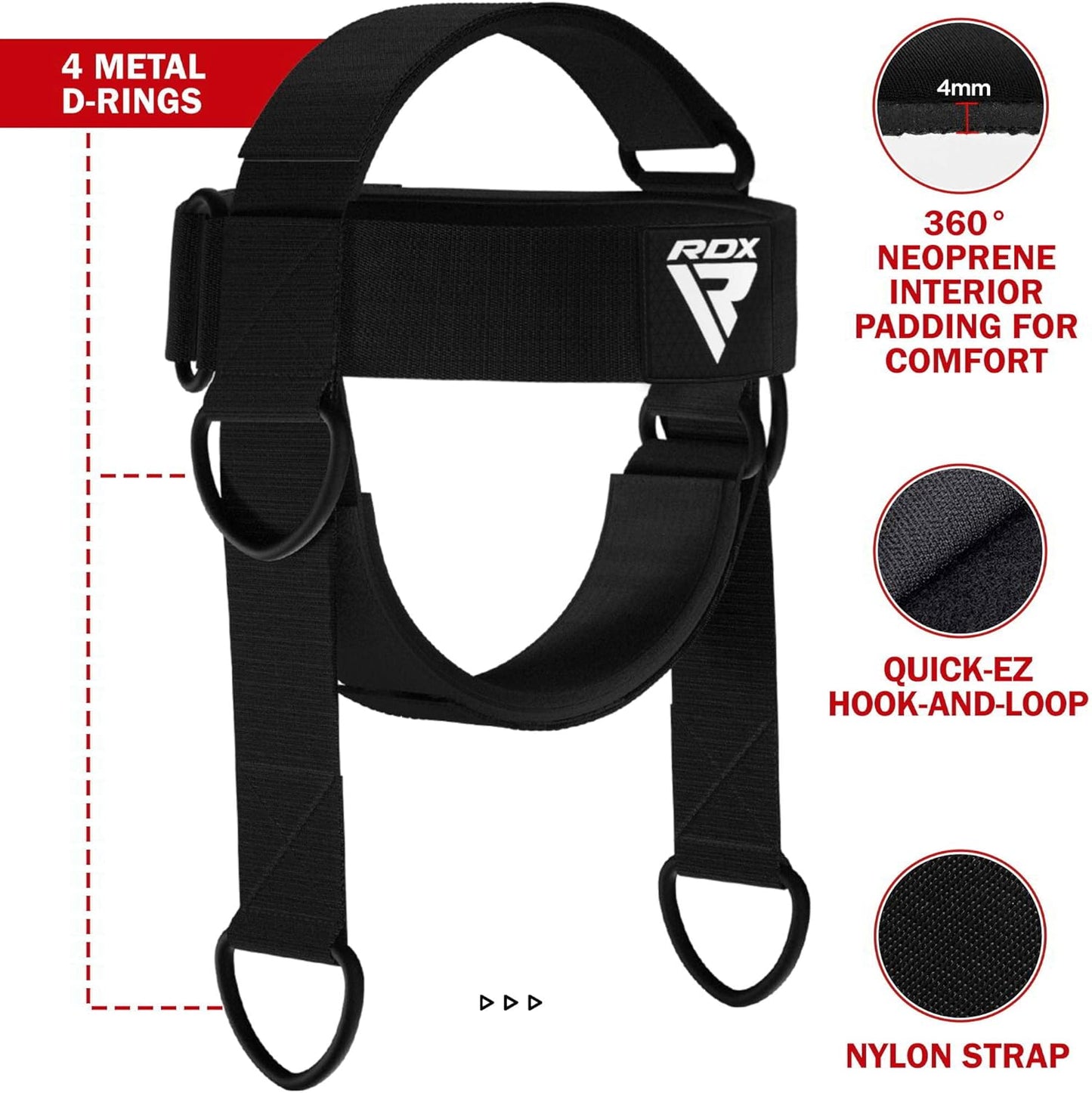 RDX Neck Harness Weight Lifting Training, Head Harness Exerciser, 4MM Padded Neck Builder, 90CM Long Adjustable Steel Chain, Gym Boxing Strength Resistance Workout, Strengthener Trainer Equipment