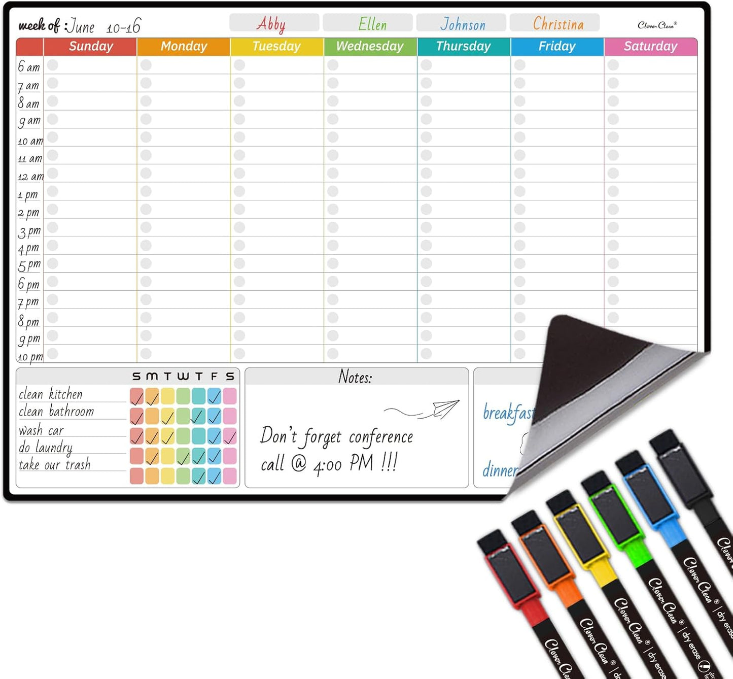Magnetic Dry Erase Chore Chart - 14.5"x11" Chore Chart for Kids, Teens and Adults - 6.5"x8.5" List Board for Fridge - 6 Extra Fine Point Markers Included - Shipped Flat