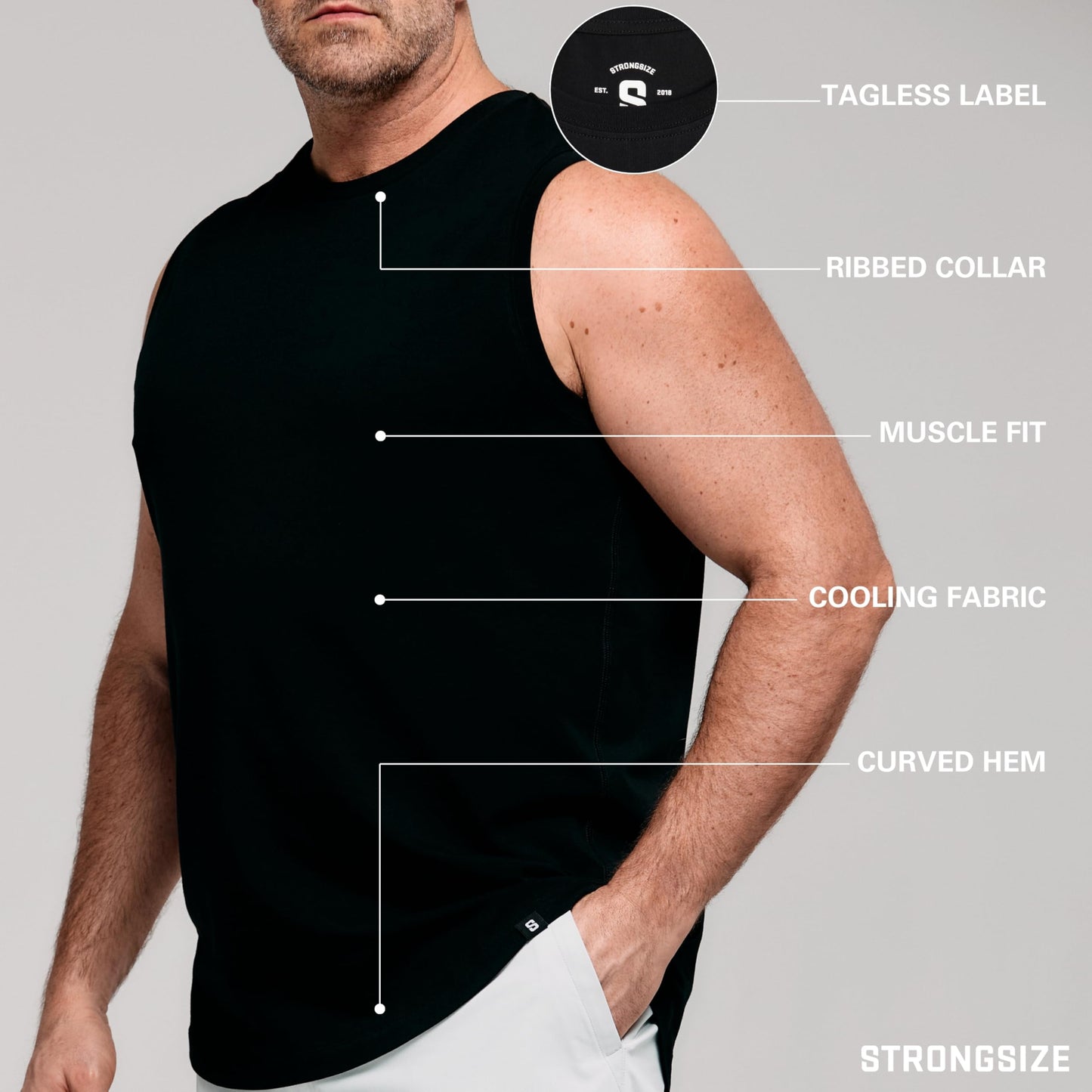STRONGSIZE Men's Big and Tall Tank Tops – Sleeveless Muscle Shirts – Longer Length Stretch Cotton 3-Pack Black 5XL