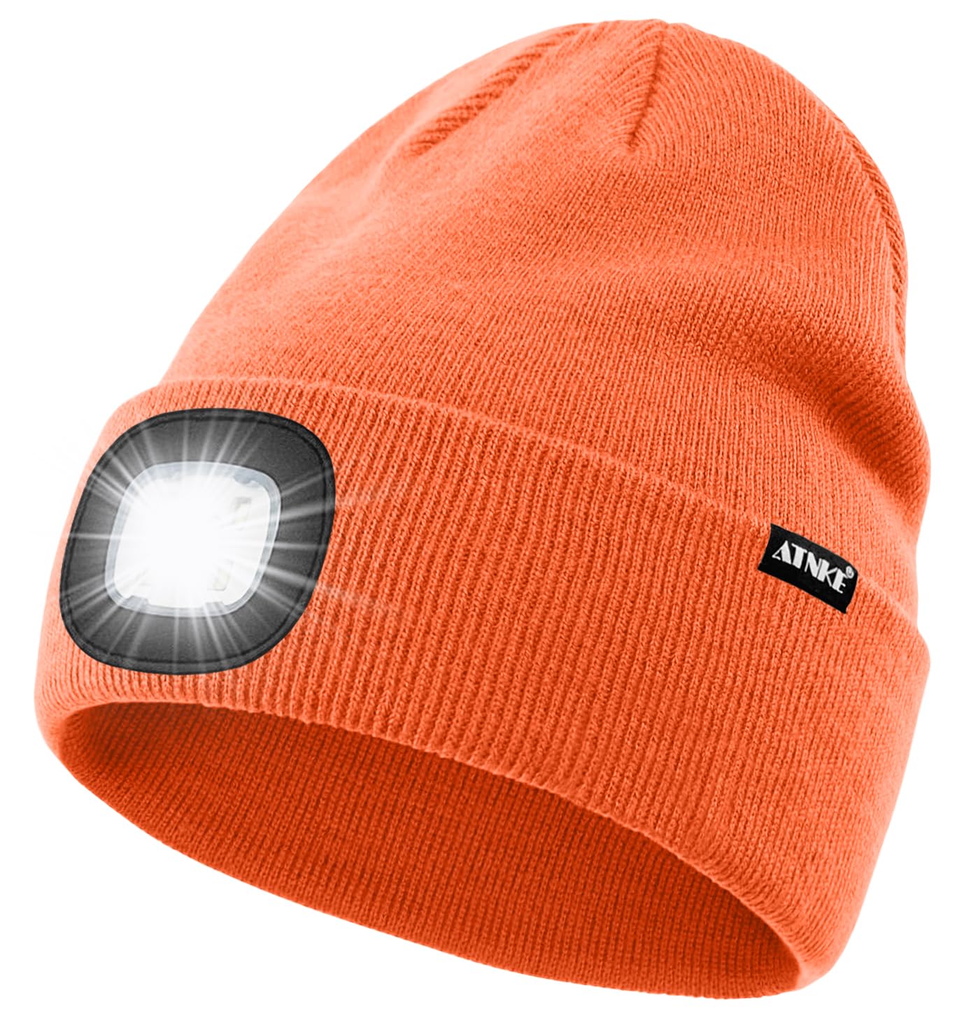 ATNKE LED Lighted Beanie Hat,USB Rechargeable 4 LED Running Headlamp Bright Cap with The Light Gifts for Men and Women/#Bright Orange