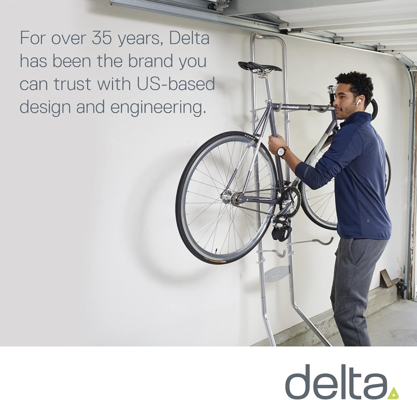 Delta Cycle Michelangelo 2 Bike Storage Rack - Gravity Fully Adjustable Bike Rack Garage For Road, MTB, and Hybrid Bicycles - Vertical Bike Rack Holds Up To 80 lbs