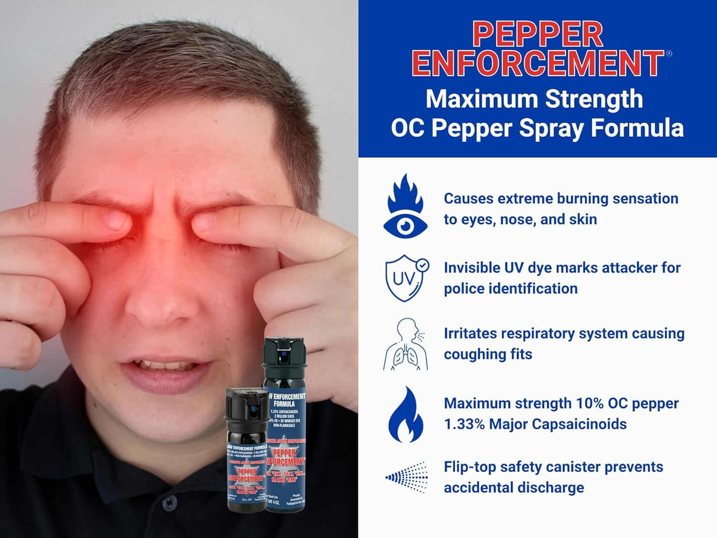 4 oz. Foam Pepper Spray with Tactical Metal Belt Clip Holster for Self Defense - Maximum Strength 10% OC Police Grade Formula, Safety Flip Top for Quick and Accurate Aim, Personal Safety Protection