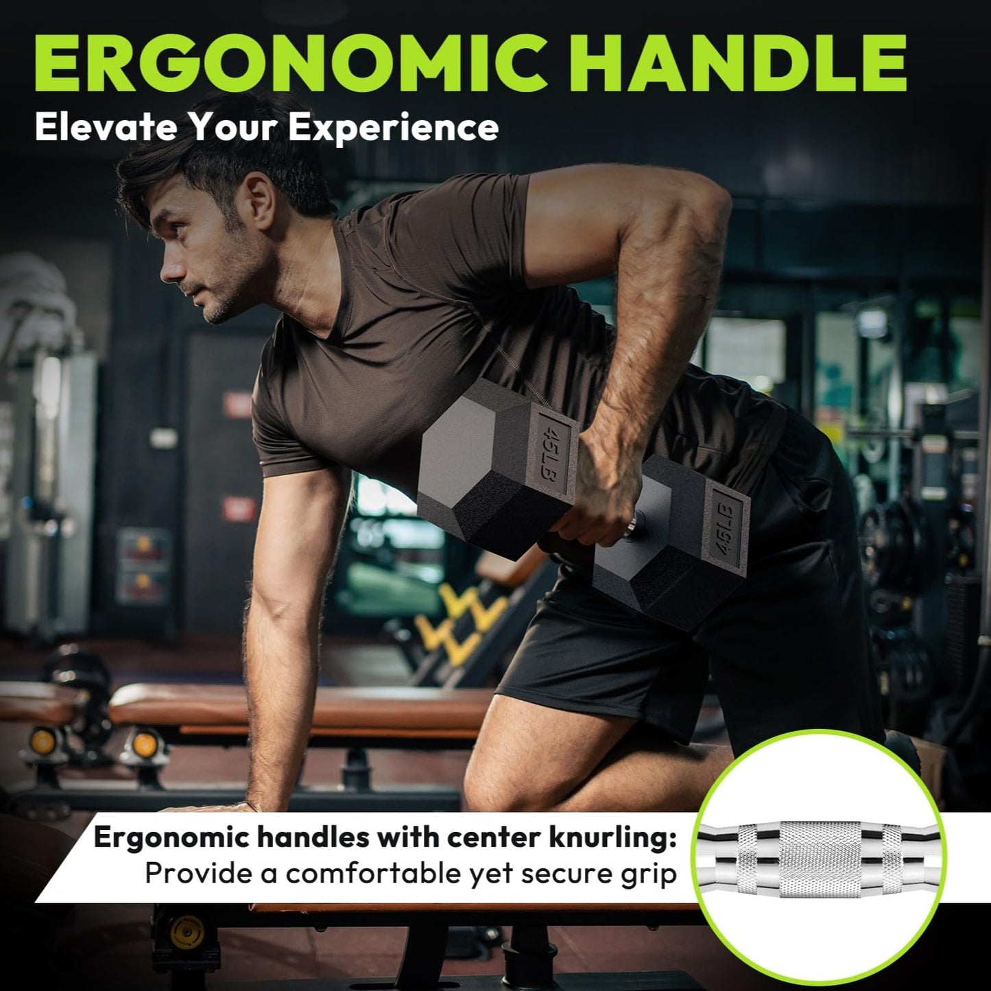 HANDBODE Hex Dumbbell Rubber Encased Exercise & Fitness Dumbbells, Hand Weight For Strength Training / 27.5LB