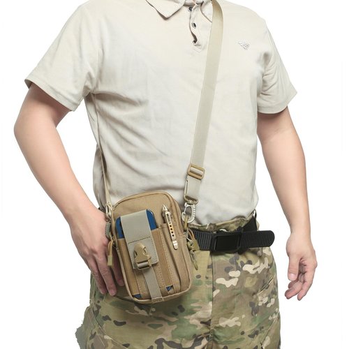 Tactical Molle Phone Pouch EDC Utility Belt Pouch Waist Bag with Shoulder Strap (Black)